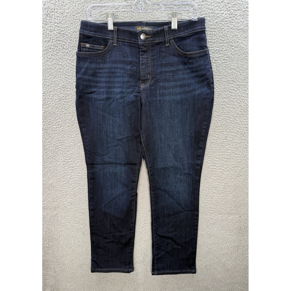Lee Jeans Womens 12 Petite‎ Blue Mid Rise Regular Fit Straight Leg Flex Motion